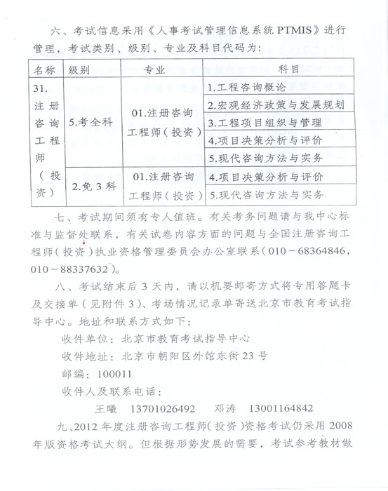 關(guān)于做好2012年度注冊咨詢工程師（投資）執(zhí)業(yè)資格考試考務(wù)工作的通知