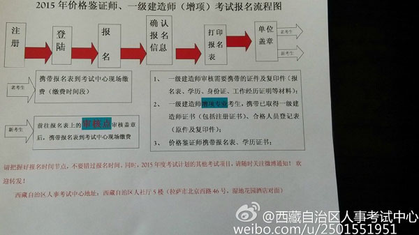 西藏人事考試中心官微公布2015年一級建造師考試考務(wù)工作通知