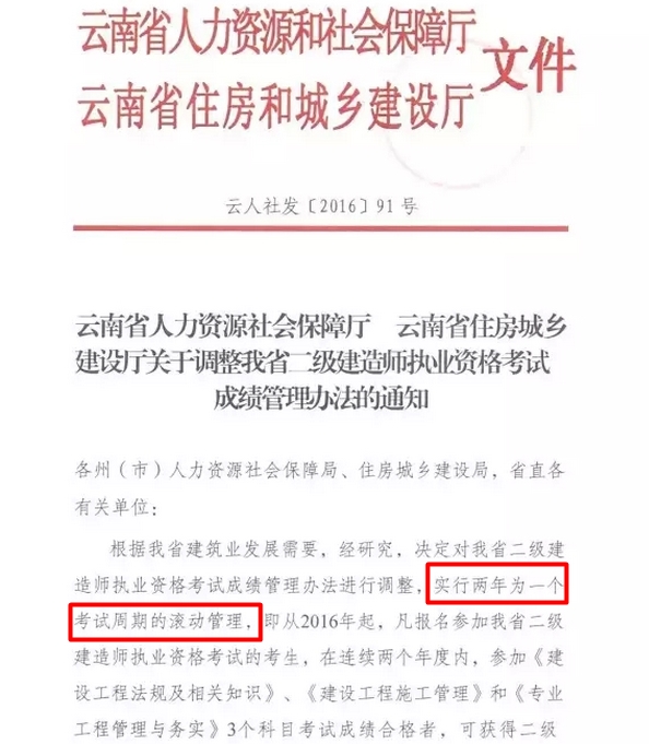 云南省二級建造師執(zhí)業(yè)資格考試成績管理辦法的通知