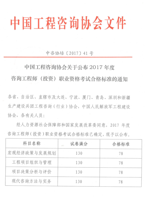 2017年咨詢(xún)工程師考試成績(jī)合格標(biāo)準(zhǔn)已公布