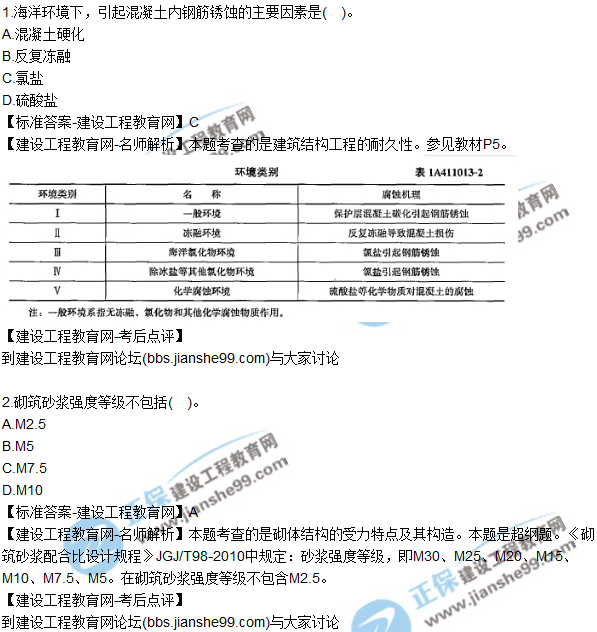 2017一級建造師《建筑實務(wù)》試題及答案（1-10）