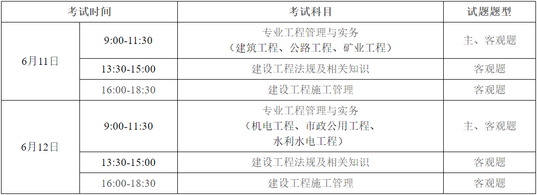 二級建造師考試安排